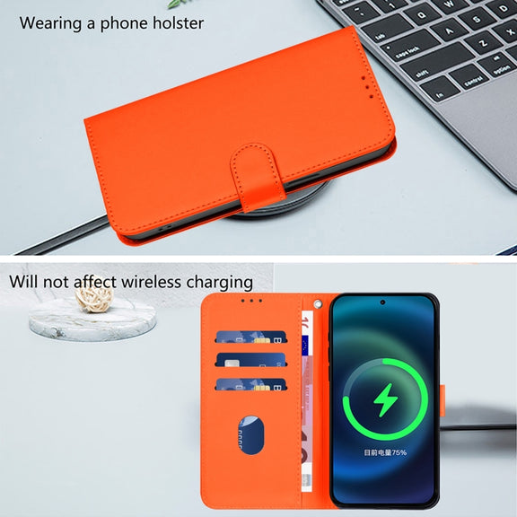 For Ulefone Note 17 Pro Skin Feel Solid Color Leather Phone Case with Lanyard(Orange)