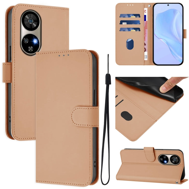 For Ulefone Note 17 Pro Skin Feel Solid Color Leather Phone Case with Lanyard(Nude)