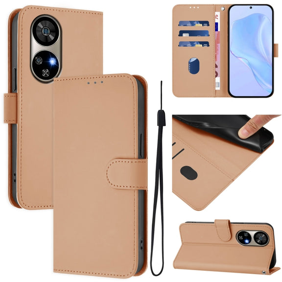 For Ulefone Note 17 Pro Skin Feel Solid Color Leather Phone Case with Lanyard(Nude)