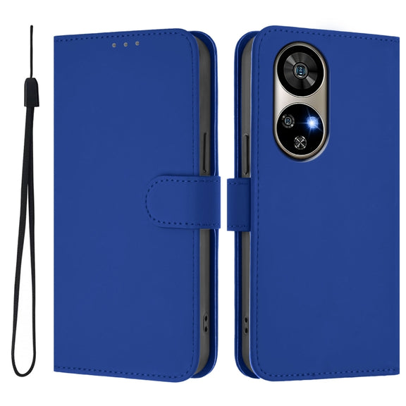 For Ulefone Note 17 Pro Skin Feel Solid Color Leather Phone Case with Lanyard(Dark Blue)
