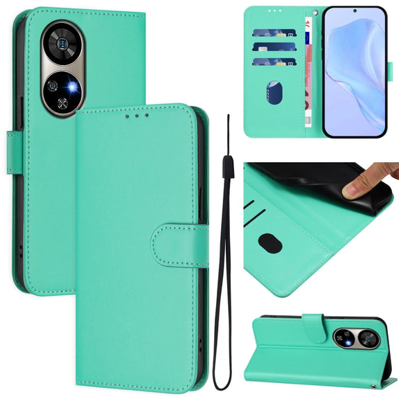 For Ulefone Note 17 Pro Skin Feel Solid Color Leather Phone Case with Lanyard(Green)