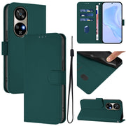For Ulefone Note 17 Pro Skin Feel Solid Color Leather Phone Case with Lanyard(Dark Green)