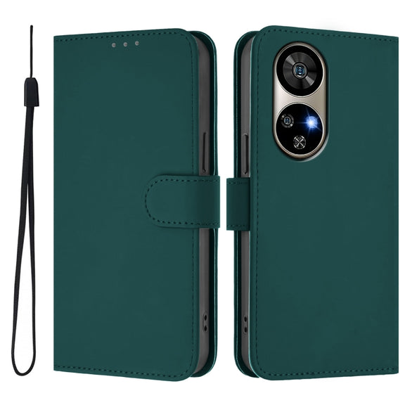 For Ulefone Note 17 Pro Skin Feel Solid Color Leather Phone Case with Lanyard(Dark Green)
