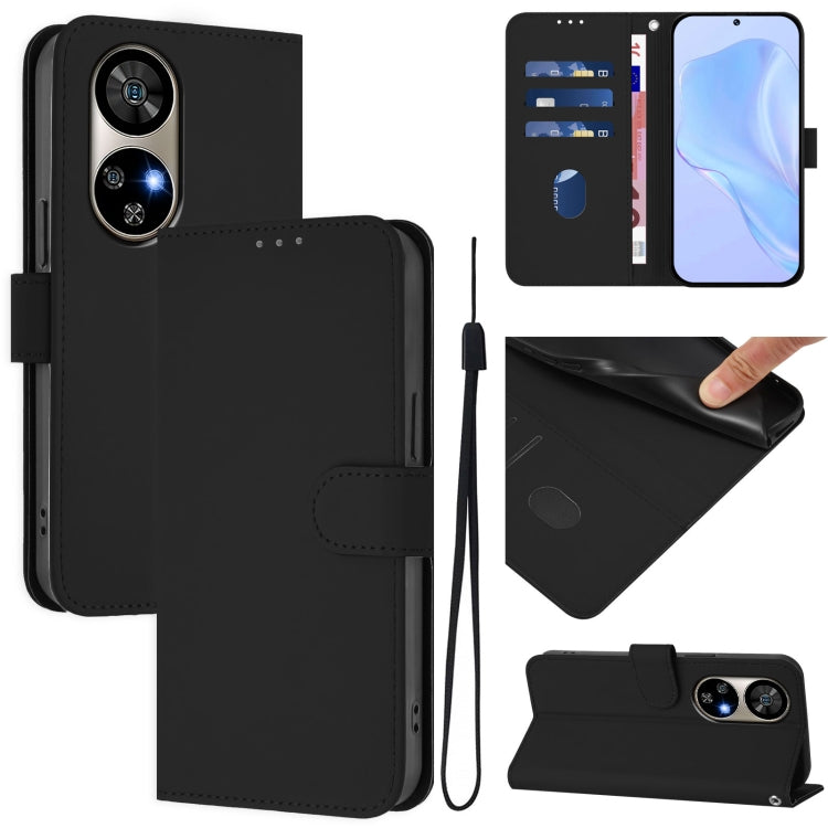 For Ulefone Note 17 Pro Skin Feel Solid Color Leather Phone Case with Lanyard(Black)