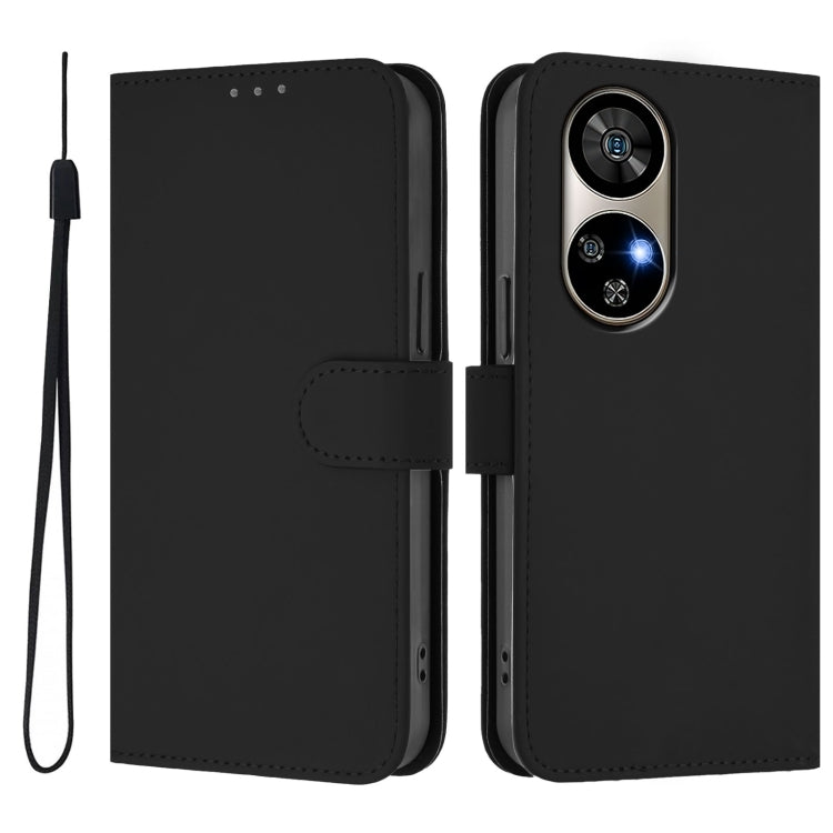 For Ulefone Note 17 Pro Skin Feel Solid Color Leather Phone Case with Lanyard(Black)