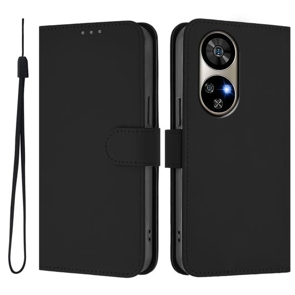 For Ulefone Note 17 Pro Skin Feel Solid Color Leather Phone Case with Lanyard(Black)