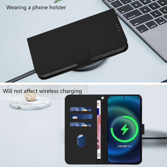 For Ulefone Note 17 Pro Skin Feel Solid Color Leather Phone Case with Lanyard(Black)
