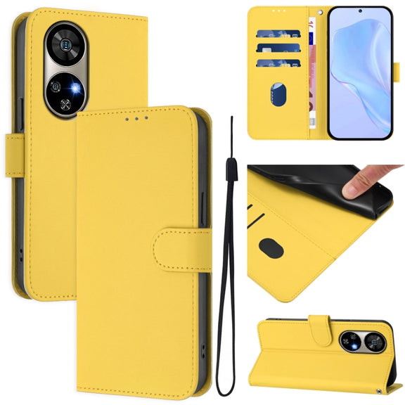 For Ulefone Note 17 Pro Skin Feel Solid Color Leather Phone Case with Lanyard(Lemon Yellow)