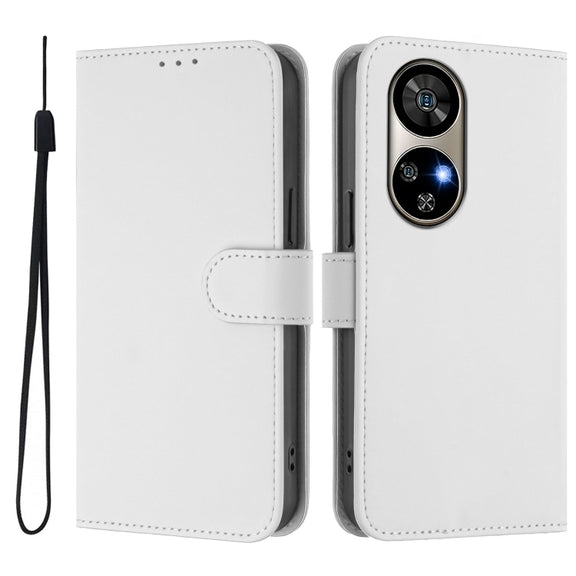 For Ulefone Note 17 Pro Skin Feel Solid Color Leather Phone Case with Lanyard(White)
