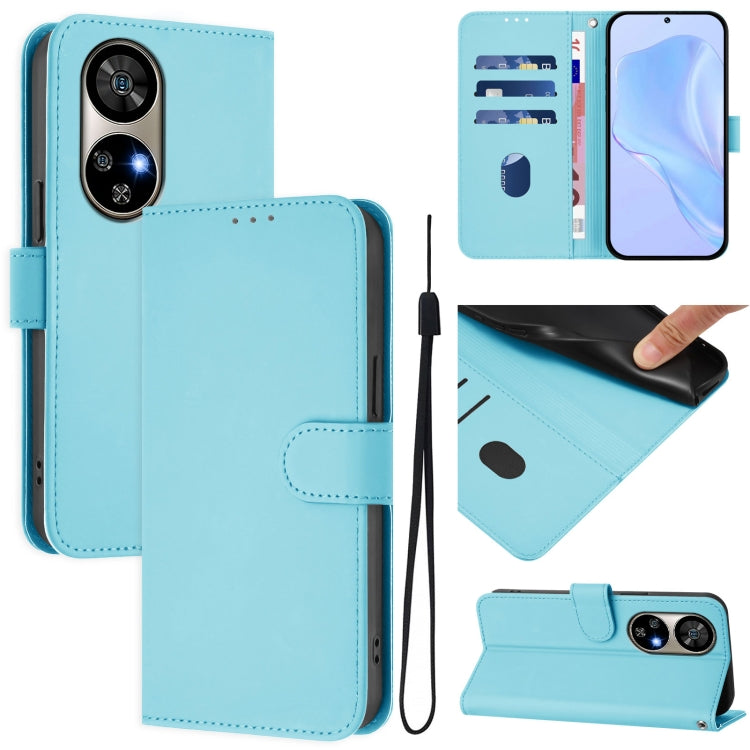 For Ulefone Note 17 Pro Skin Feel Solid Color Leather Phone Case with Lanyard(Sky Blue)