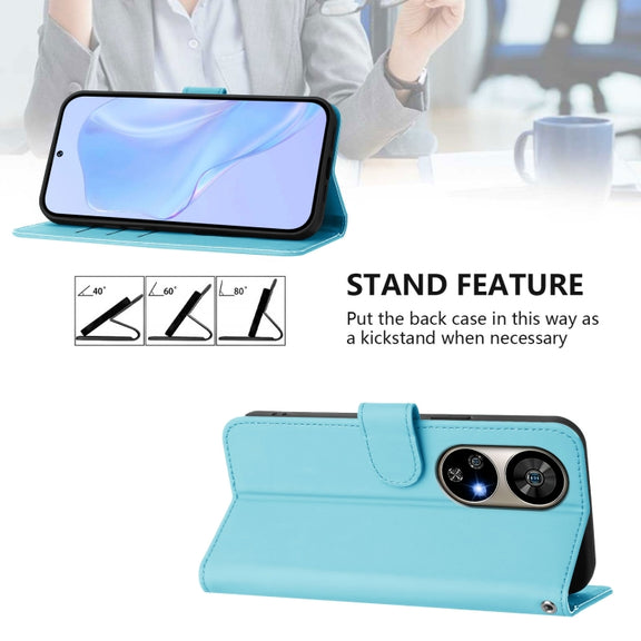 For Ulefone Note 17 Pro Skin Feel Solid Color Leather Phone Case with Lanyard(Sky Blue)