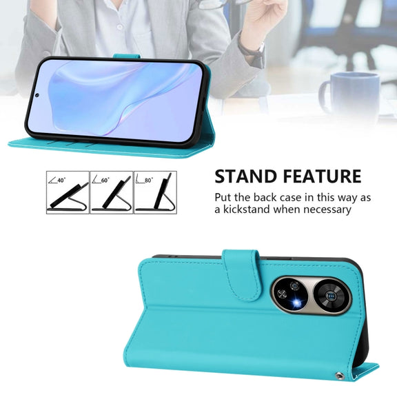 For Ulefone Note 17 Pro Skin Feel Solid Color Leather Phone Case with Lanyard(Lake Blue)