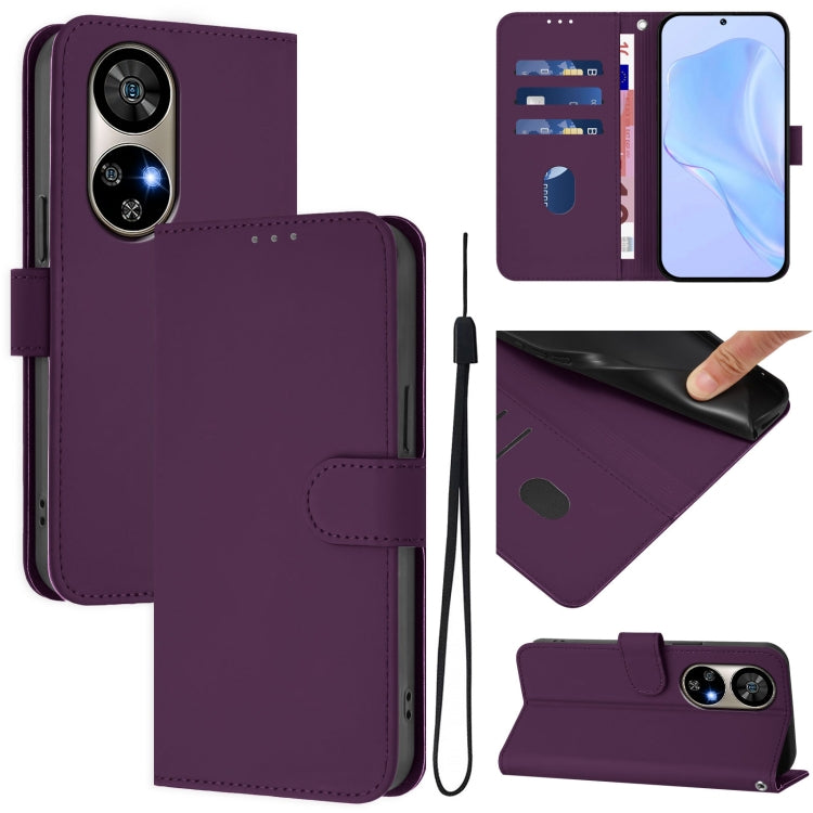 For Ulefone Note 17 Pro Skin Feel Solid Color Leather Phone Case with Lanyard(Violet)