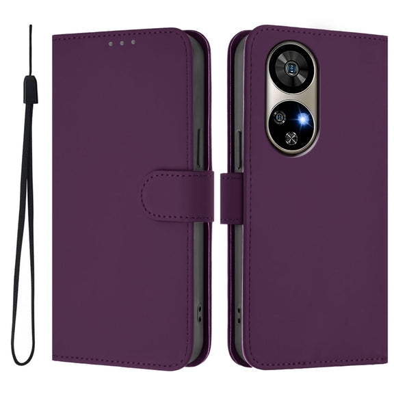 For Ulefone Note 17 Pro Skin Feel Solid Color Leather Phone Case with Lanyard(Violet)