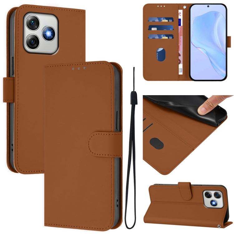 For Ulefone Note 18 Ultra Skin Feel Solid Color Leather Phone Case with Lanyard(Brown)