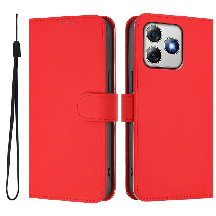 For Ulefone Note 18 Ultra Skin Feel Solid Color Leather Phone Case with Lanyard(Red)