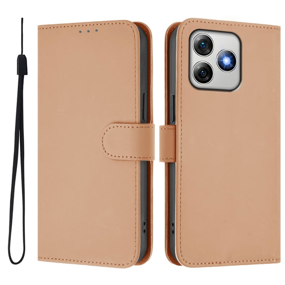 For Ulefone Note 18 Ultra Skin Feel Solid Color Leather Phone Case with Lanyard(Nude)