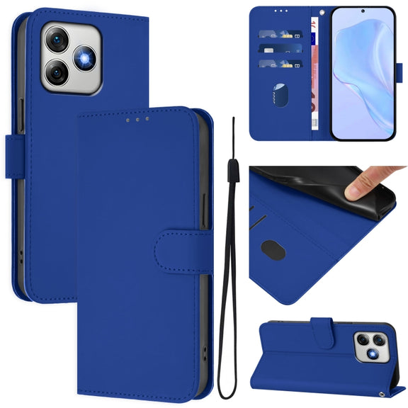 For Ulefone Note 18 Ultra Skin Feel Solid Color Leather Phone Case with Lanyard(Dark Blue)