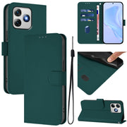 For Ulefone Note 18 Ultra Skin Feel Solid Color Leather Phone Case with Lanyard(Dark Green)