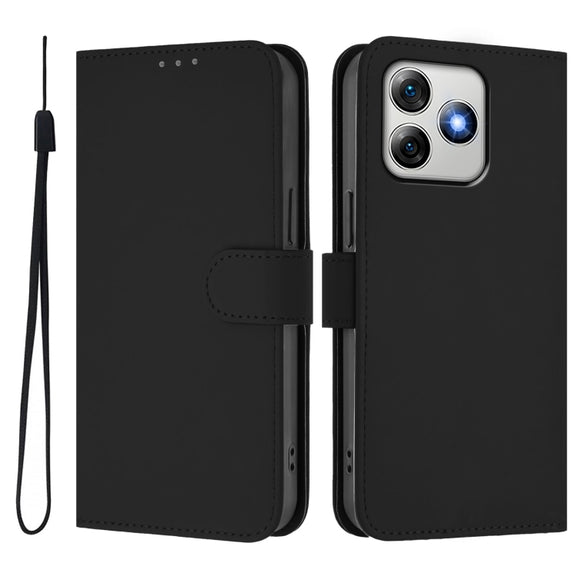 For Ulefone Note 18 Ultra Skin Feel Solid Color Leather Phone Case with Lanyard(Black)
