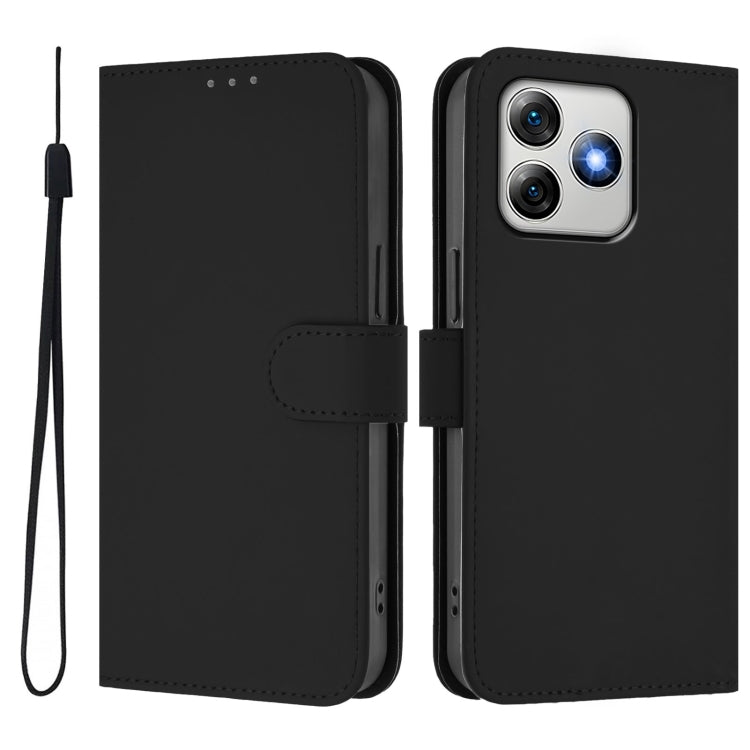 For Ulefone Note 18 Ultra Skin Feel Solid Color Leather Phone Case with Lanyard(Black)