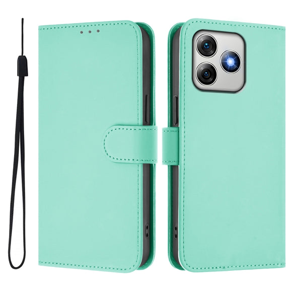 For Ulefone Note 18 Ultra Skin Feel Solid Color Leather Phone Case with Lanyard(Mint Green)