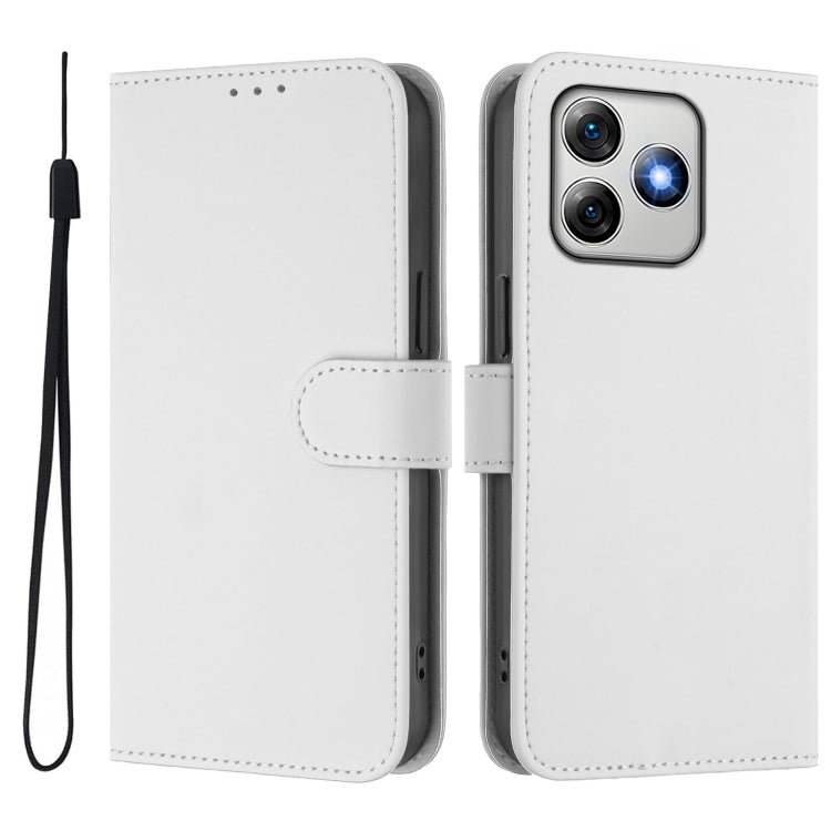 For Ulefone Note 18 Ultra Skin Feel Solid Color Leather Phone Case with Lanyard(White)