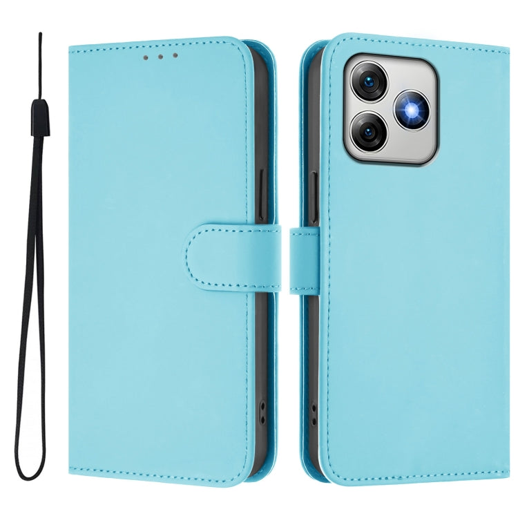 For Ulefone Note 18 Ultra Skin Feel Solid Color Leather Phone Case with Lanyard(Sky Blue)