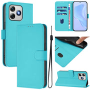 For Ulefone Note 18 Ultra Skin Feel Solid Color Leather Phone Case with Lanyard(Lake Blue)