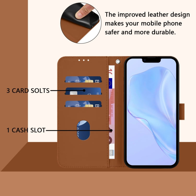For iPhone 16e Skin Feel Solid Color Leather Phone Case with Lanyard(Brown)