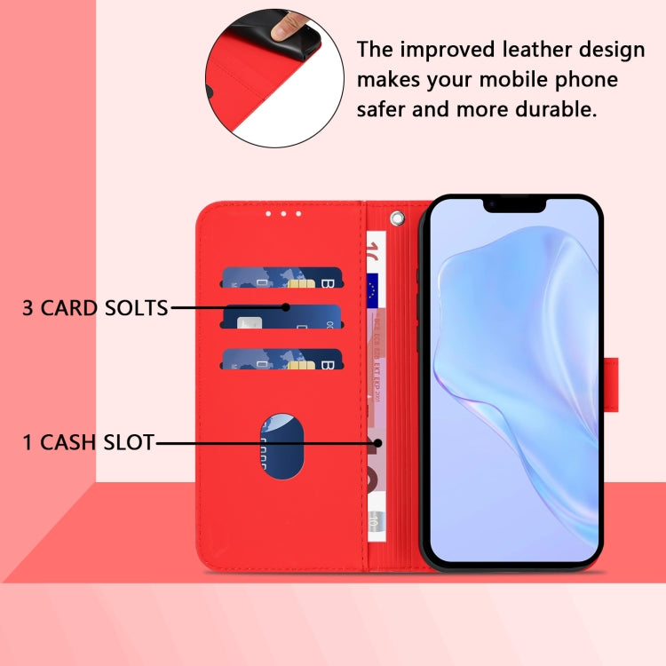For iPhone 16e Skin Feel Solid Color Leather Phone Case with Lanyard(Red)