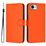For iPhone 16e Skin Feel Solid Color Leather Phone Case with Lanyard(Orange)