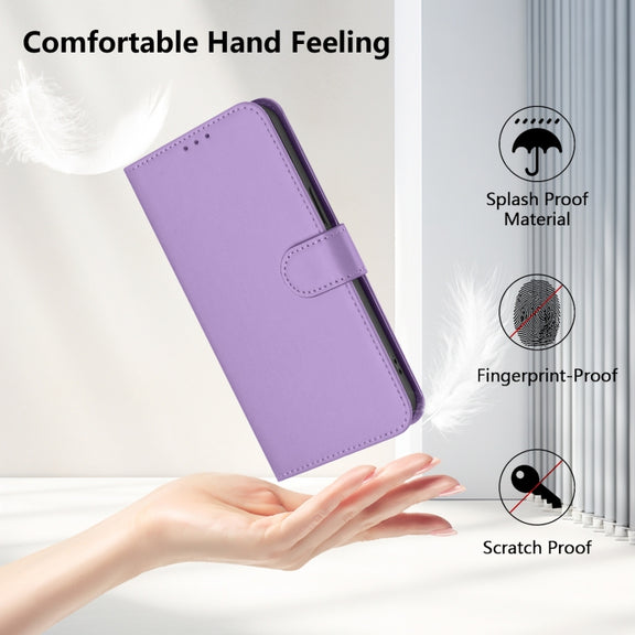 For iPhone 16e Skin Feel Solid Color Leather Phone Case with Lanyard(Lavender Purple)
