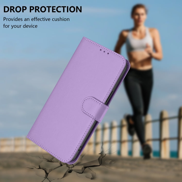 For iPhone 16e Skin Feel Solid Color Leather Phone Case with Lanyard(Lavender Purple)