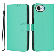 For iPhone 16e Skin Feel Solid Color Leather Phone Case with Lanyard(Green)