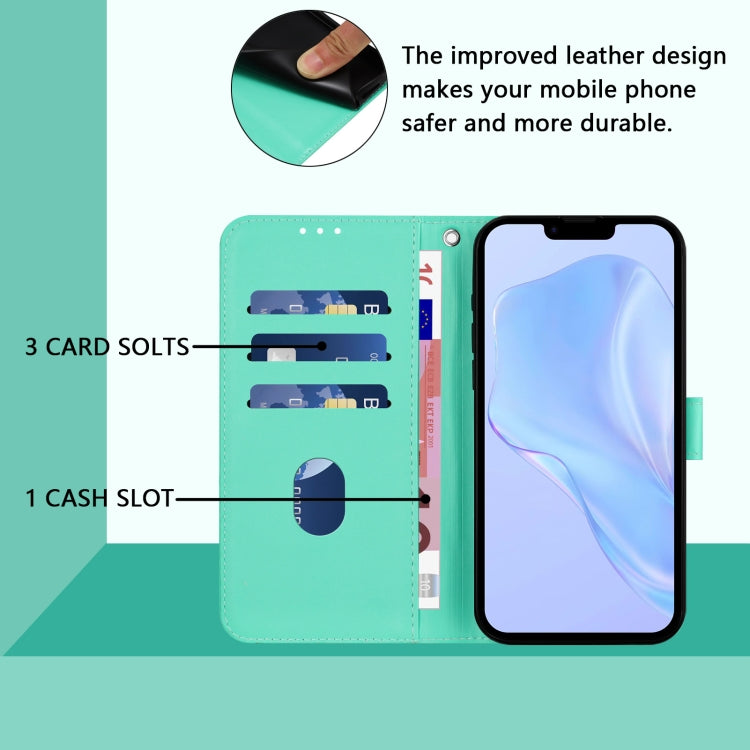 For iPhone 16e Skin Feel Solid Color Leather Phone Case with Lanyard(Green)