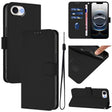 For iPhone 16e Skin Feel Solid Color Leather Phone Case with Lanyard(Black) - iPhone 16e Cases by PMC TechLife | Online Shopping South Africa | PMC TechLife | Buy Now Pay Later Mobicred