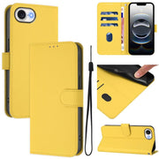 For iPhone 16e Skin Feel Solid Color Leather Phone Case with Lanyard(Lemon Yellow)