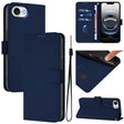 For iPhone 16e Skin Feel Solid Color Leather Phone Case with Lanyard(Navy Blue) - iPhone 16e Cases by PMC TechLife | Online Shopping South Africa | PMC TechLife | Buy Now Pay Later Mobicred