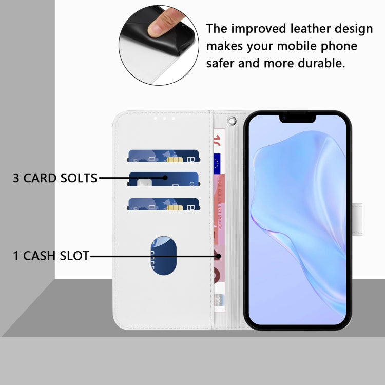 For iPhone 16e Skin Feel Solid Color Leather Phone Case with Lanyard(White)