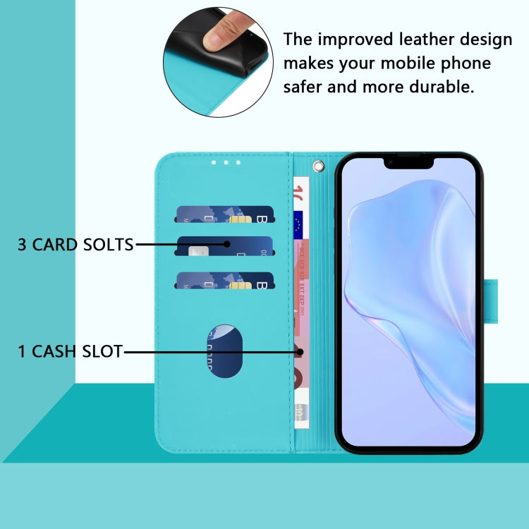 For iPhone 16e Skin Feel Solid Color Leather Phone Case with Lanyard(Lake Blue)