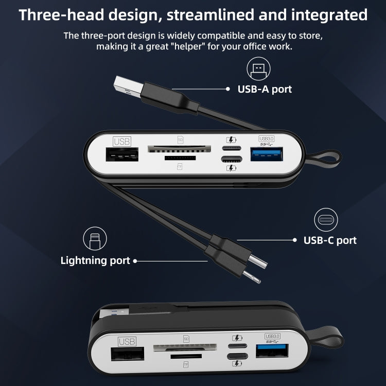 NK-1058 USB-C / Type-C, 8 Pin, USB Interface 6 in 1 Multi-function Adapter(Black)