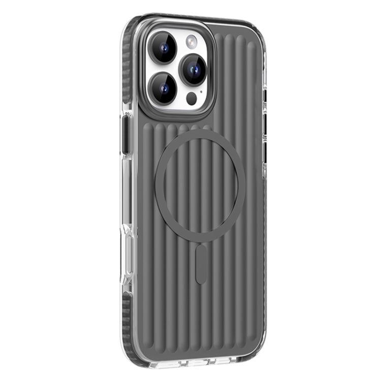 For iPhone 16 Pro Mutural Corrugated Texture Magsafe Magnetic Shockproof Phone Case(Dark Grey)