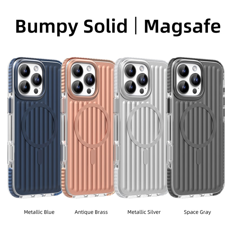 For iPhone 16 Pro Max Mutural Corrugated Texture Magsafe Magnetic Shockproof Phone Case(Blue)
