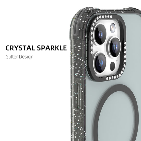 For iPhone 16 Pro Max Mutural Blink Series Glitter Edge MagSafe Magnetic Phone Case(Blue)