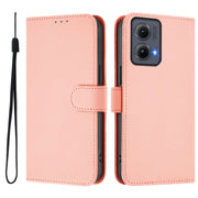 For Motorola Edge 5G 2024 Skin Feel Solid Color Leather Phone Case with Lanyard(Pink)