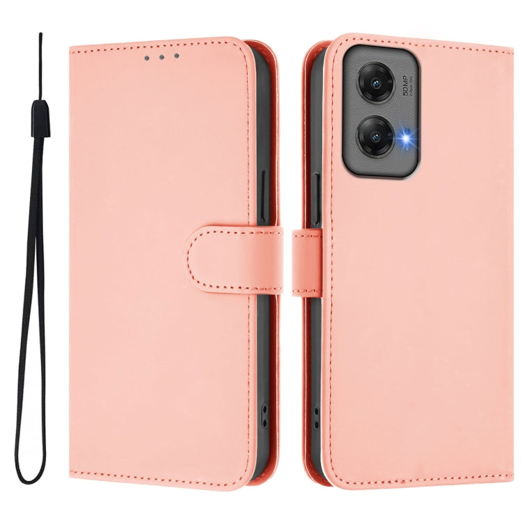 For Motorola Moto G Stylus 5G 2024 Skin Feel Solid Color Leather Phone Case with Lanyard(Pink)
