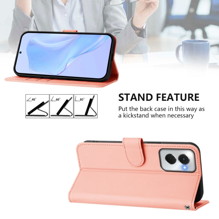 For Motorola Moto G Power 5G 2024 Skin Feel Solid Color Leather Phone Case with Lanyard(Pink)