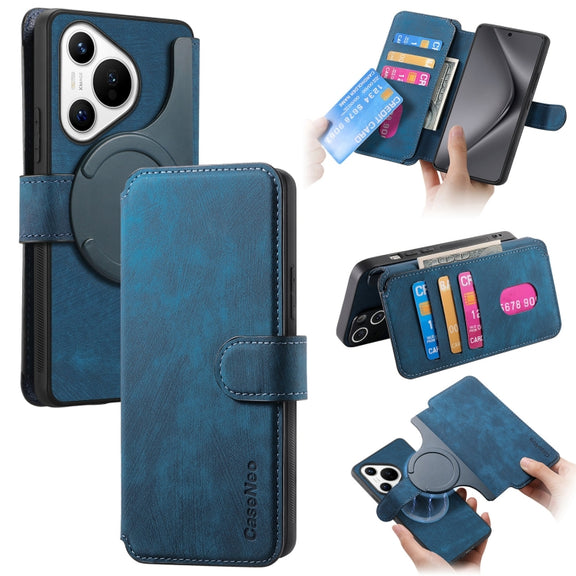 For Huawei Pura 70 CaseNeo MagSafe RFID Anti-theft Retro Leather Phone Case(Blue)