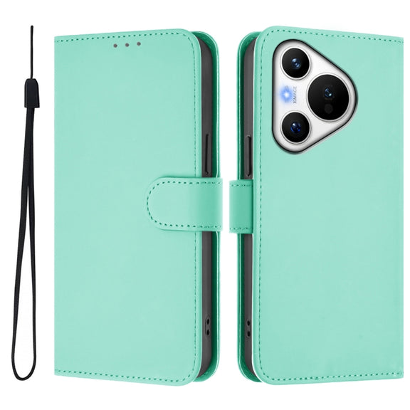 For Huawei Pura 70 Skin Feel Solid Color Leather Phone Case with Lanyard(Mint Green)